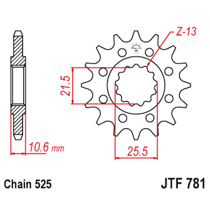 Medidas del piñón de acero JTF781 JT Sprockets