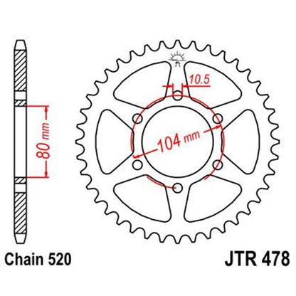 Rear sprocket Steel 45 Teeth Black Zinc JTR478 JT Sprockets