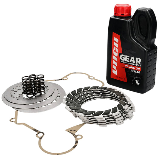 Kit discos de embrague, aceite 10W40 1L VOCA Racing y junta embrague Allpro Derbi Euro 2