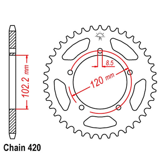 Corona de transmisión Aprilia RS Tuono paso 420 IGM - acero