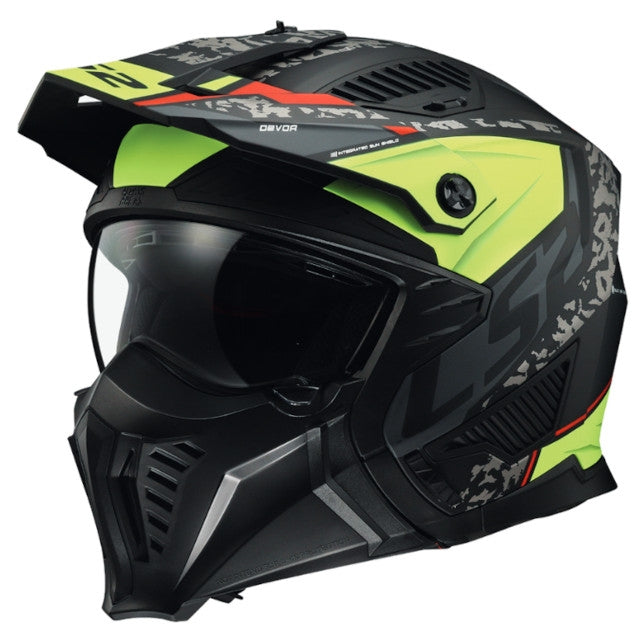Casco LS2 OF606 Drifter Devor negro mate-amarillo flúor