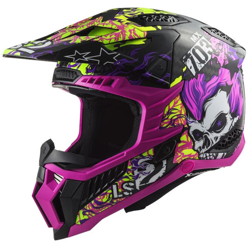 Casco Cross LS2 MX703 X-Force Fireskull carbono-violeta