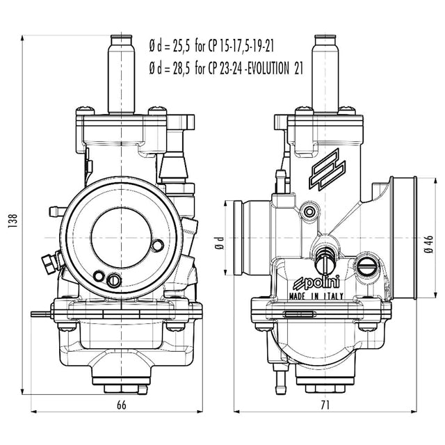 Carburador tipo CP starter de cable Polini