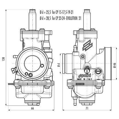 Carburador tipo CP starter de cable Polini