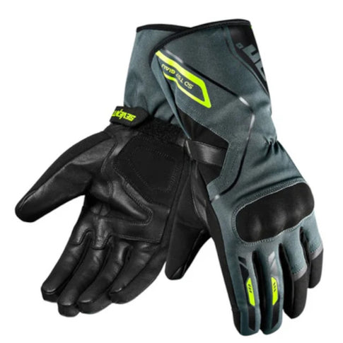 Luvas de inverno em pele impermeáveis para homem Seventy SD-T57 Giau preto-cinzento-amarelo flúor