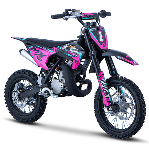 Pitbike infantil Minicross 50cc MX 2T AC llanta 14/12 AllPro - rosa AP100PB50.MX.1412.PI