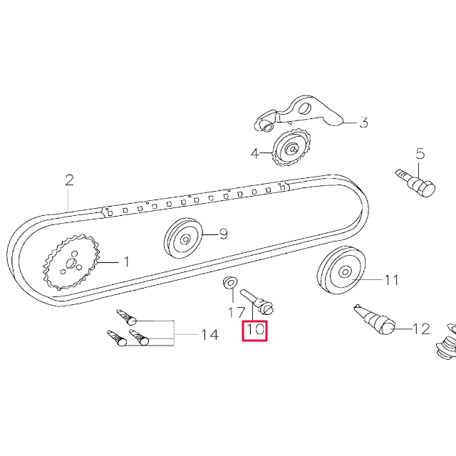 Tornillo pasador rodillo guía cadena distribucíon Pitbike motor 150-3/E 150-5 YX D00F048