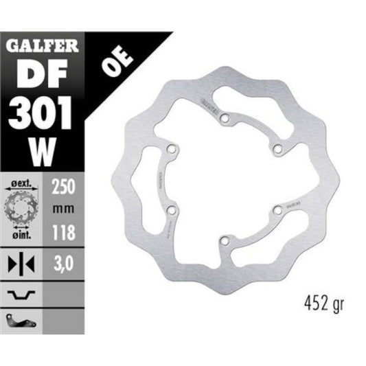Disco de freno delantero wave Suzuki RM 125-250 / Yamaha YZ 125-250-450 Galfer DF301W