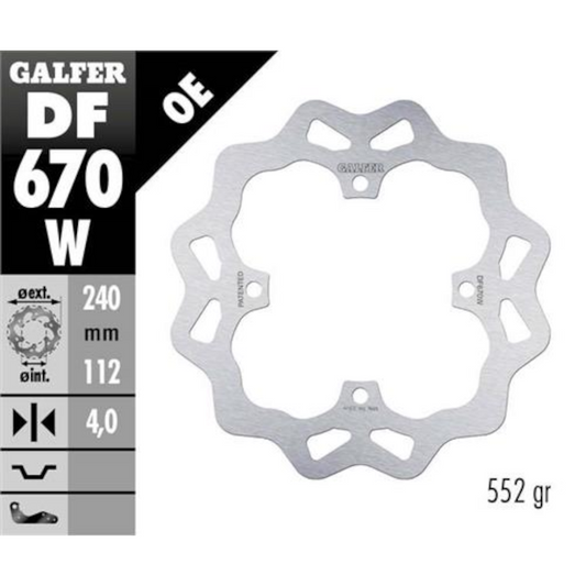 Disco de freno trasero wave Beta RR 250/350/400/450/498/525 Galfer DF670W
