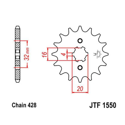 Piñon JT 1550 de acero con 14 dientes JTF1550.14