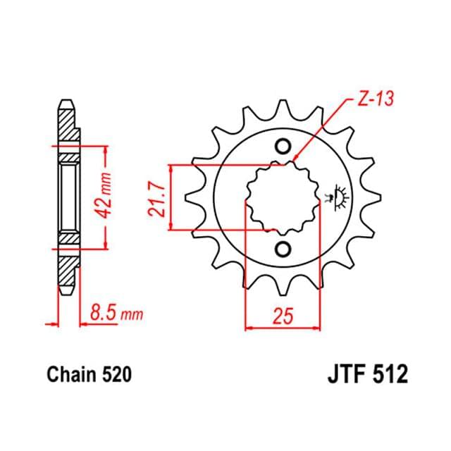 Piñon Kawasaki Suzuki Yamaha 15 520 acero JT Sprockets JTF512.15