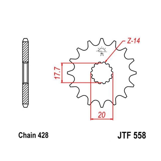 Piñon de acero Yamaha YZ 85 / Derbi GPR 125 / Yamaha DT 125 R Z-20 JT Sprockets JTF558.20