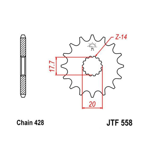 Piñon de acero Yamaha YZ 85 / Derbi GPR 125 / Yamaha DT 125 R Z-17 JT Sprockets JTF558.17