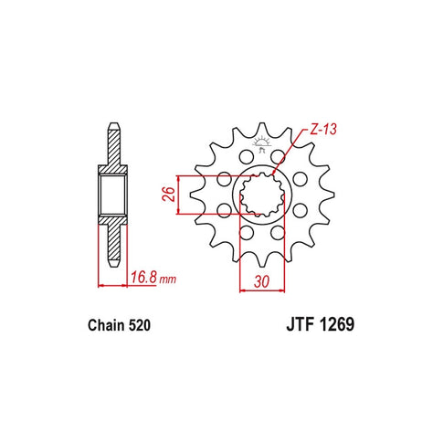 Piñón Honda CBR 600 / 900 / 1000 Z-16 520 acero JT Sprockets JTF1269.16