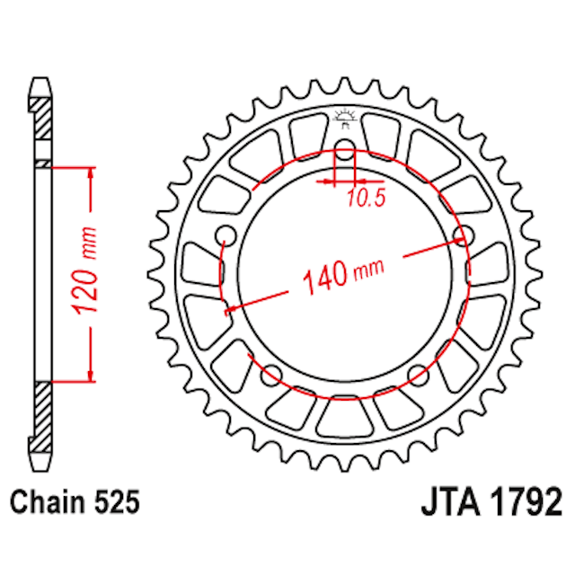 Corona de Alumínio 44 Dientes JTA1792 JT Sprockets JTA1792.44