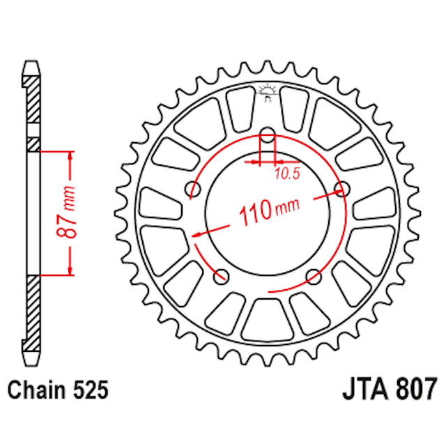 Corona de Alumínio 44 Dientes JTA807 JT Sprockets JTA807.44