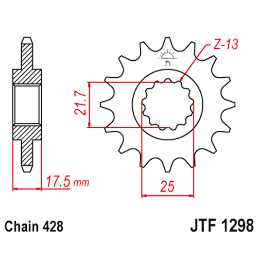 Piñon de Acero 17 Dientes JTF1298 JT Sprockets JTF1298.17