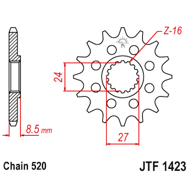 Piñon de Acero 16 Dientes JTF1423 JT Sprockets JTF1423.16
