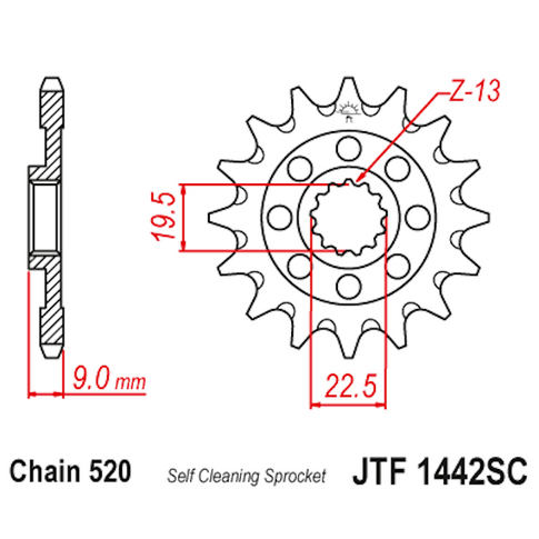 Piñon de acero antibarro Suzuki RMZ 250 13-20 Z-13 JT Sprockets JTF1442.13SC