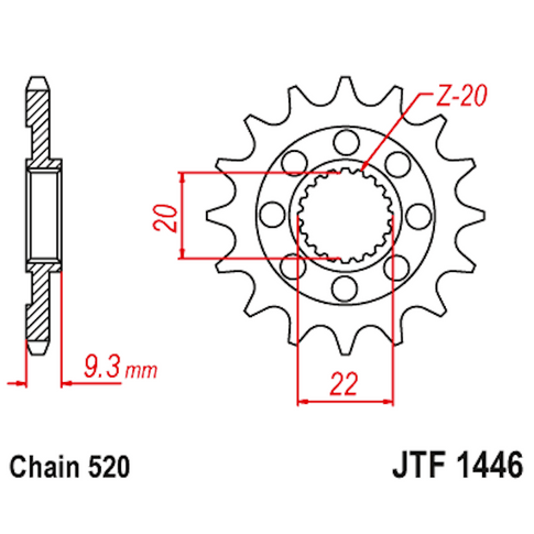 Piñon de acero Kawasaki KXF 250 4T 2006-20 Z-13 JT Sprockets JTF1446.13