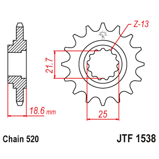 Medidas del piñón de acero JTF1538 JT Sprockets