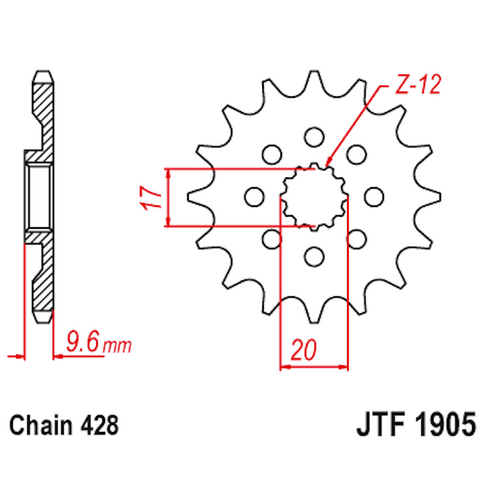 Piñon de acero Husqvarna TC 85 2018-21 / KTM SX 85 2018-21 Z-14 JT Sprockets JTF1905.14