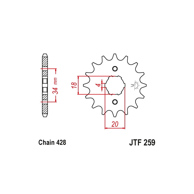 Piñón Derbi Senda 125cc 16Z 428 acero JT JTF259.16