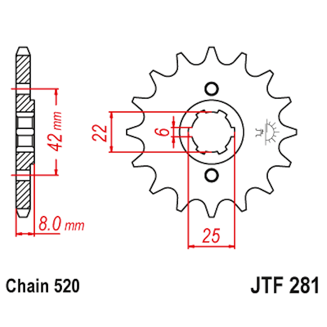 Piñon de Acero 16 Dientes JTF281 JT Sprockets JTF281.16
