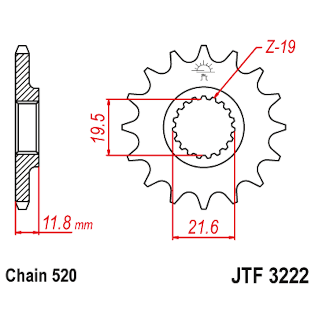Piñon de Acero 12 Dientes JTF3222 JT Sprockets JTF3222.12