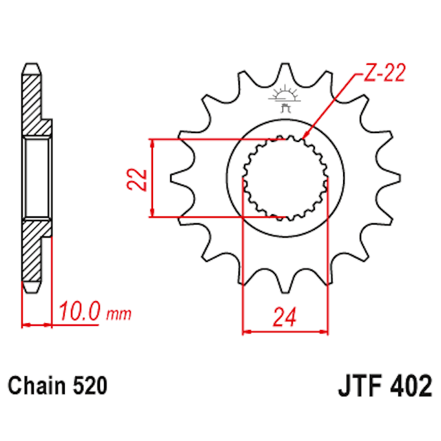 Medidas del piñón de acero JTF402 JT Sprockets