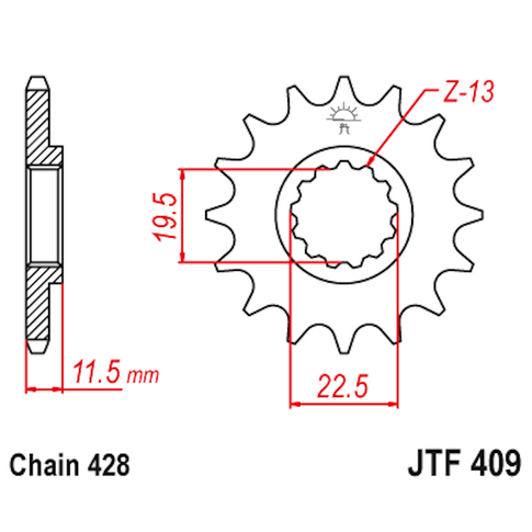Piñon de Acero 14 Dientes JTF409 JT Sprockets JTF409.14