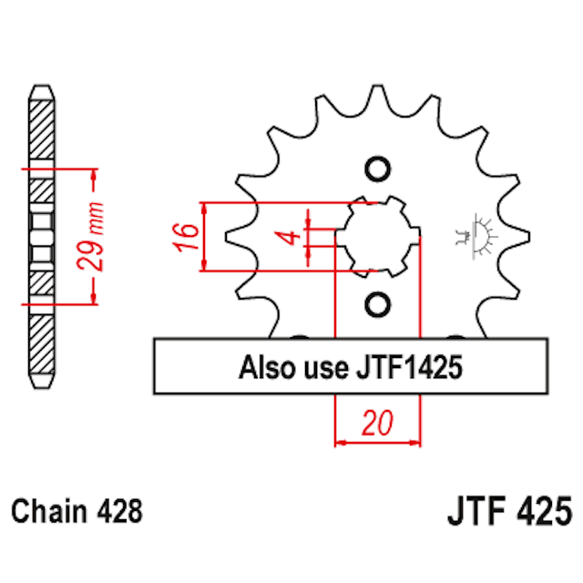 Piñon de Acero 16 Dientes JTF425 JT Sprockets JTF425.16