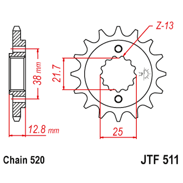 Piñon de Acero 15 Dientes Con Goma JTF511 JT Sprockets JTF511.15RB