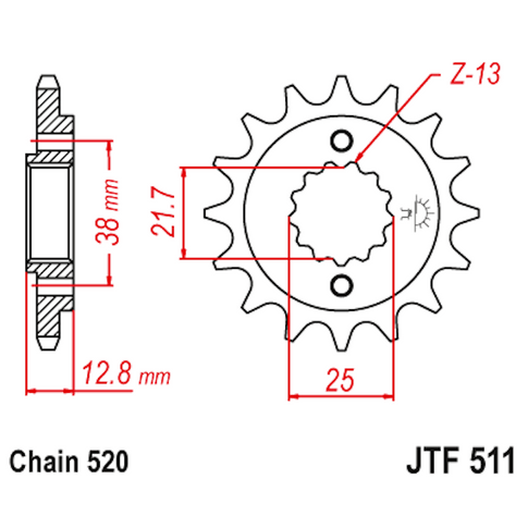 Piñon de Acero 16 Dientes JTF511 JT Sprockets JTF511.16