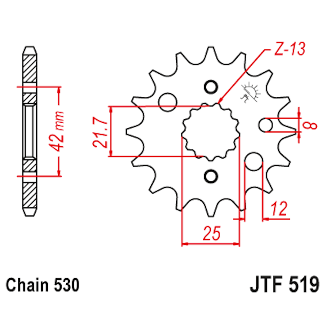 Piñon de Acero 15 Dientes JTF519 JT Sprockets JTF519.15