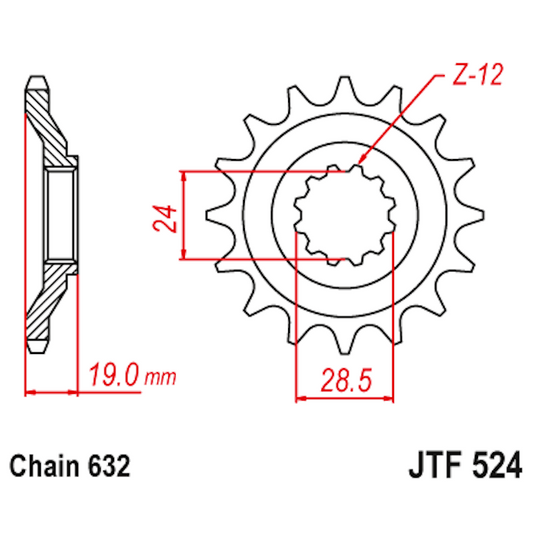 Piñon de Acero 15 Dientes JTF524 JT Sprockets JTF524.15