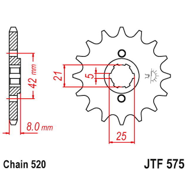 Medidas del piñón de acero 13 JTF575 JT Sprockets