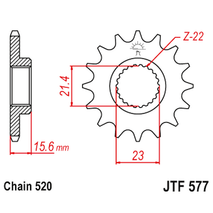 Medidas del piñon de acero JTF577 JT Sprockets