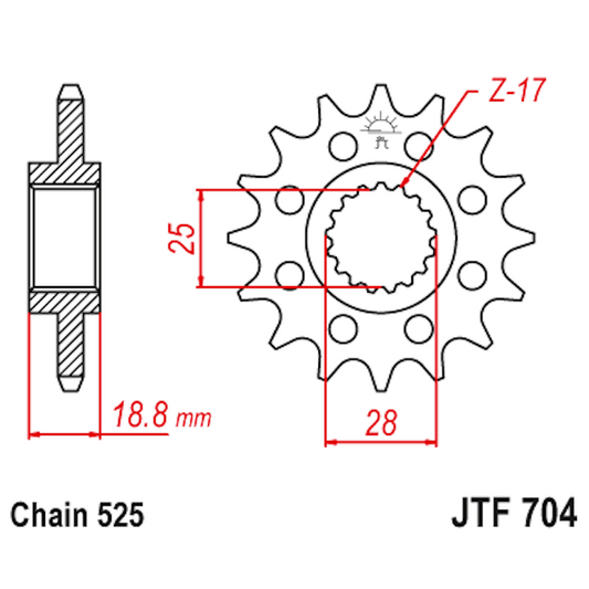 Piñon de Acero Aprilia RSV 1000 / BMW F800  Z-17 JT Sprockets JTF704.17