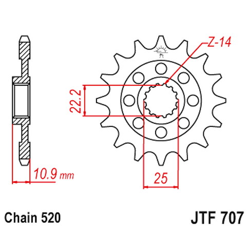 Piñon de Acero 16 Dientes JTF707 JT Sprockets JTF707.16