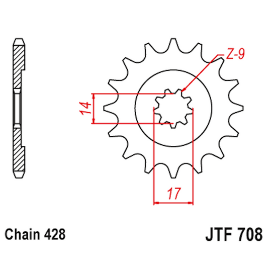 Piñon de Acero 14 Dientes JTF708 JT Sprockets JTF708.14