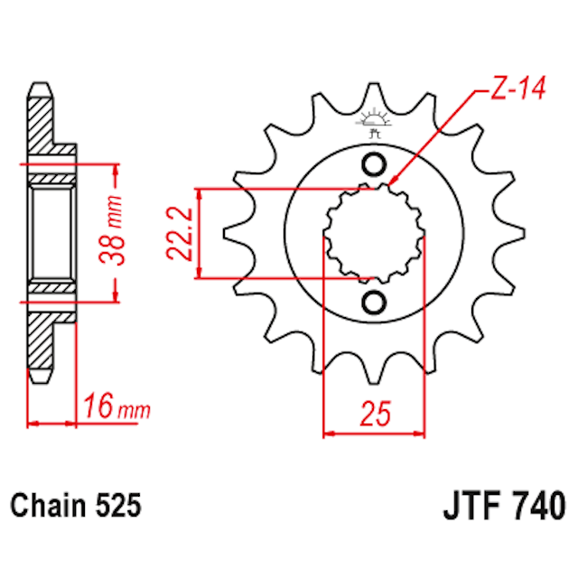 Piñon de Acero 16 Dientes JTF740 JT Sprockets JTF740.16