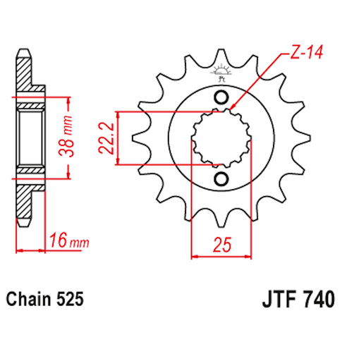 Piñon de Acero 16 Dientes JTF740 JT Sprockets JTF740.16