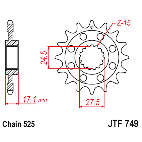 Piñon de Acero 15 Dientes JTF749 JT Sprockets JTF749.15