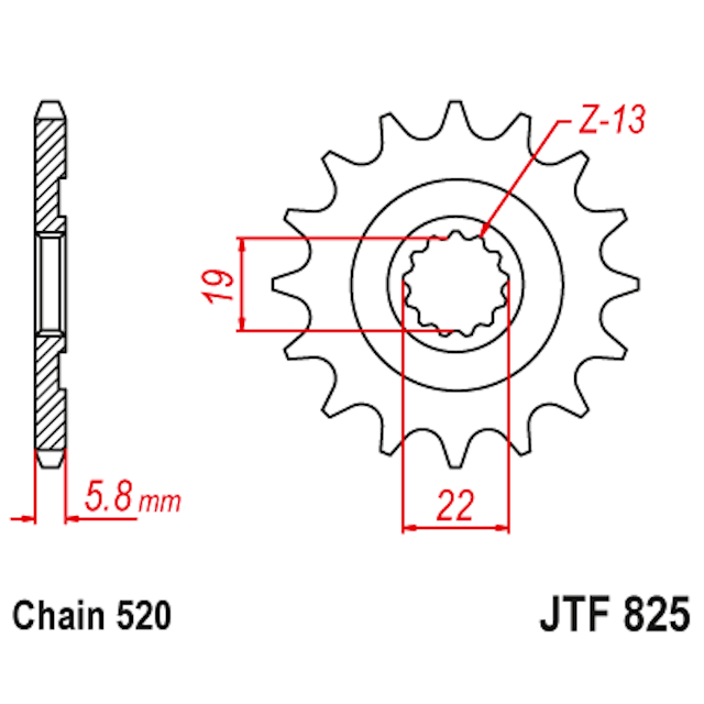 Piñon de Acero 13 Dientes JTF825 JT Sprockets JTF825.13