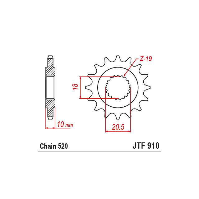 Piñón de ataque Zontes 125 21-23 Z14 paso 520 JT Sprockets JTF910.14