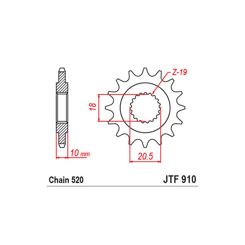 Piñón de ataque Zontes 125 21-23 Z14 paso 520 JT Sprockets JTF910.14