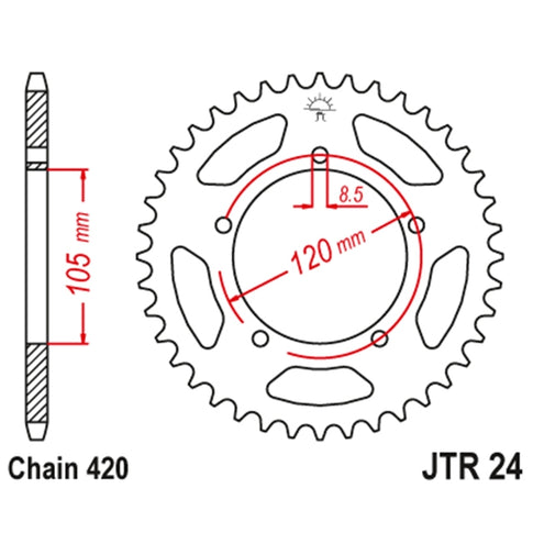 Corona JT 24 de acero con 50 dientes Aprilia RX 50 Yamaha DT 50 SM JTR24.50