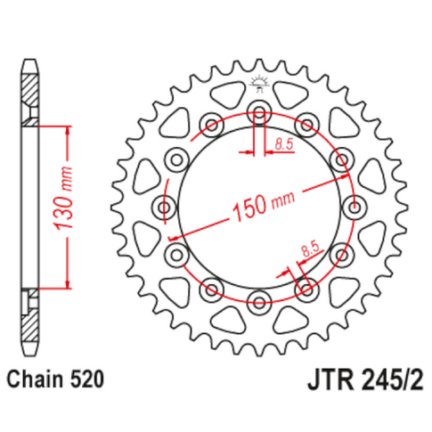 Corona de Acero 44 Dientes JTR245/2 JT Sprockets JTR245/2.44