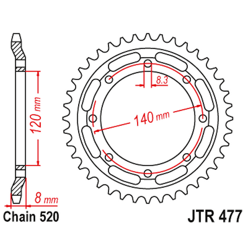 Corona de Acero 43 Dientes JTR477 JT Sprockets JTR477.43